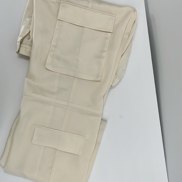 Love Tree Cream Ivory Satin Cargo Pants High Waist Relaxed Fit Pockets Silky Sm - Picture 9 of 11